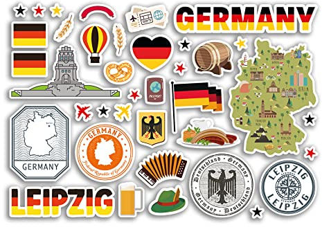 A5 Stickerbogen Leipzig Sehenswürdigkeiten Vinyl Sticker - Deutschland Deutsche Briefmarken Skyline Flagge Karte Reise Urlaub Stadt Scrapbook Ästhetisch #80459