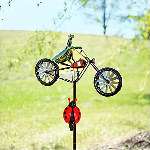 BARASH Vintage Fahrrad-Windspiel aus Metall – niedliches kinetisches Tier-Windrad, Windspiel-Pole-Frösche-Ornament mit käferförmiger Glocke (Color : C-Mantis)