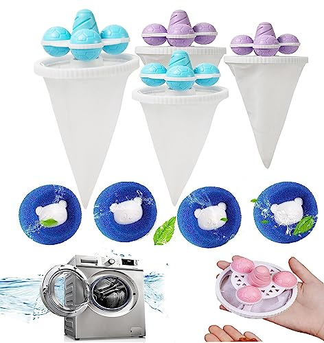 Guidre Acchiappa Peli per Lavatrice, 4 Acchiappa per Lavatrice+2 Pet Hair Remover,Cattura Lavatrice Animali,Riutilizzabile,per Cani,Gatti,Abbigliamento (Rete da Bucato Cattura Capelli)