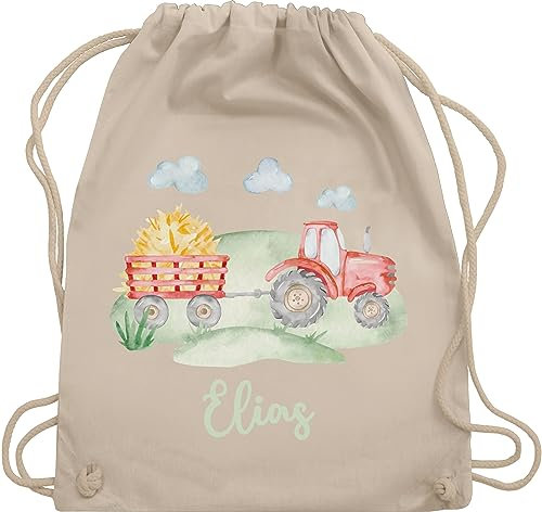 Turnbeutel Rucksack - Traktor Trecker Bauer Schlepper Landwirtschaft Bulldog - Unisize - Naturweiß - junge stoffbeutel für kindergarten traktoren und name beutel jungen