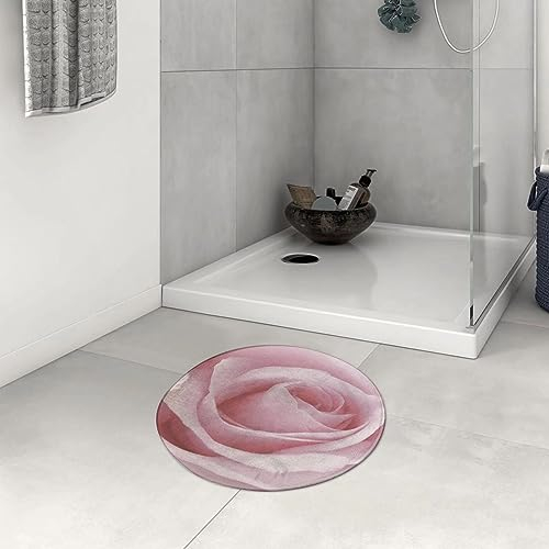 DHAEY Badezimmerteppich rutschfest Der Frühling der romantischen rosa Rosen-Blume Waschbar Teppich rund Weich Flauschig Badteppich Weich Kurzflor Mikrofaser Badvorleger 60 cm