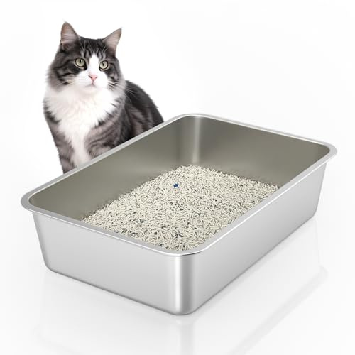 WENBOKMIN Arenero Gato Acero Inoxidable,Grande Arenero Gato,60 x 40 x 15 cm | La bandeja sanitaria metálica para gatos tiene una superficie lisa y antiadherente, es fácil de limpiar y de uso duradero.