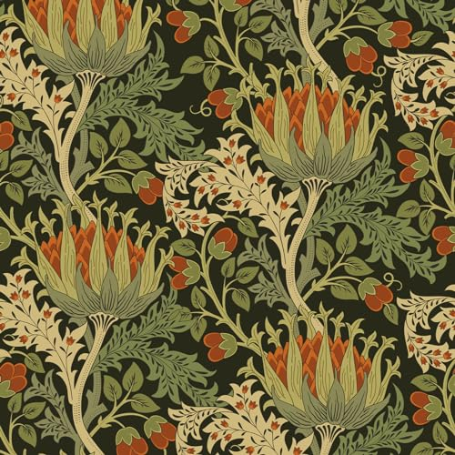 VEELIKE Papel Pintado Hojas Tropical Papel Pintado Flores Negro Vintage Fotomurales Decorativos Pared Dormitorio Papel de Pared Hojas Verdes Papel Adhesivo para Muebles Baño Salon Cocina 44.5cm×300cm