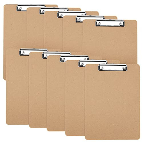 ZEONHEI 10 Pack A5 Klemmbrett, Hartfaser-Klemmbretter, Holz-Klemmbretter mit Aufhängeloch und niedrigem Profil-Metallclip, Memo-Datei-Klemmbrett für Büro, Restaurant, Bürobedarf, Braun