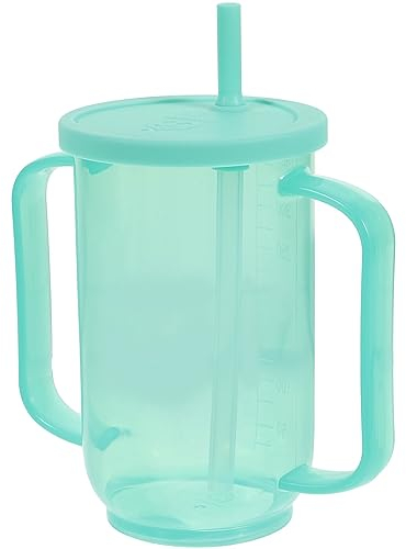 Baluue Silikon Trinklernbecher, Trinkbecher FüR Erwachsene Mit Strohhalm Und Griffen Deckel, LebensmittelqualitäT Auslaufsicher ÄLtere Suppenbecher Hilfsmittel Mit Deckel Und 350ML