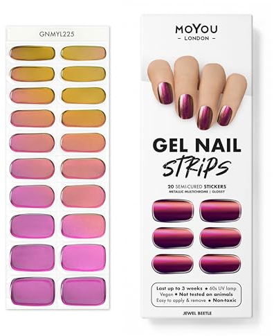 MOYOU LONDON Halbgehärtete UV Gel Strips - 20 Stück - Gel-Nagelfolien UV Härtend für Maniküre in Salonqualität - Jewel Beetle