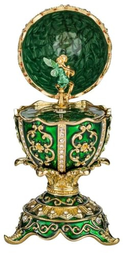 danila-souvenirs Fabergé-Stil Ei Spieluhr Schmuckkästchen mit Feenfigur 12,5 cm grün