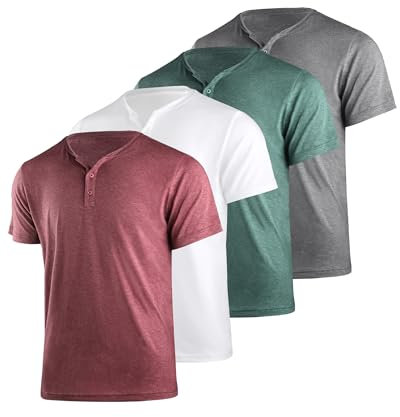 Liloak Henley T Shirt Mens 3 Pack,4 Pack Short Sleeve Henley Shirt,3 Button Tee Shirts Multipack