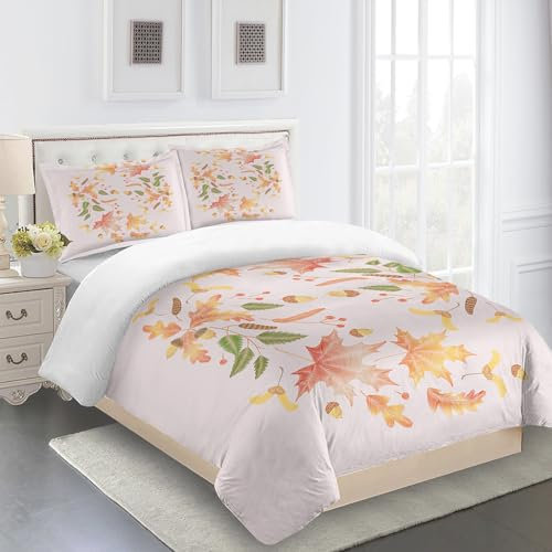 Bettwäsche 200X200 Rosa Ahornblätter Bettbezug Super Weich, Bettwasche Set Mikrofaser,Bettdeckenbezug Mit Reißverschluss Und 2X80X80Cm Kissenbezüge