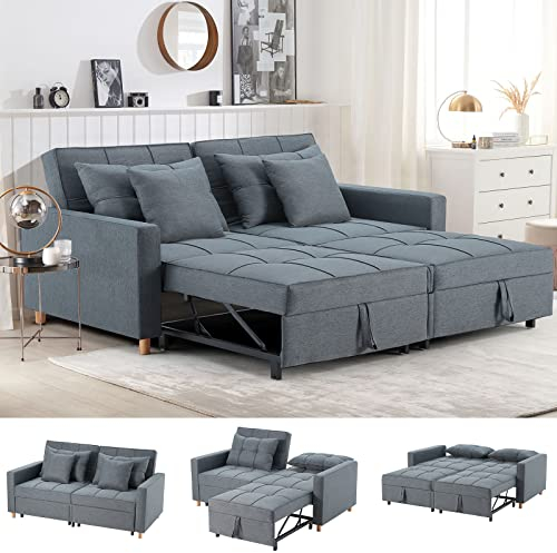 YODOLLA 3-in-1 Schlafsessel, Doppelbett mit Verstellbarer Rückenlehne zu einem Schlafsofa, Schlafsessel mit Bettfunktion, Ausziehbar Schlafsofa für Erwachsene, Dunkelgrau