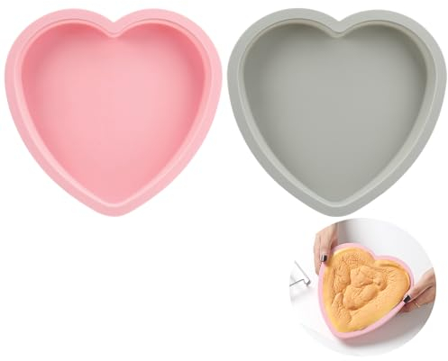 Lot de 2 Moule Silicone Coeur,Moule Gateau Coeur d'amour de 17 cm 6 Pouces,Moule Coeur antiadhés,Moule en Forme de Coeur en Silicone Réutilisable,Moule Coeur Silicone de Coeur pour Gâteaux,Puddings
