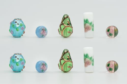 10 pcs Mix of Bohemia Lampwork Czech Glass Beads with Flowers, Hand Made Set Kit, LW 001
