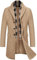 COOFANDY Mantel Herren Wintermantel Winterjacke Trenchcoat Windjacke Reversjacke Herrenmantel Kurzmantel mit Abnehmbaren Karierten Schals Männer Warmer Wollmantel Khaki XXL