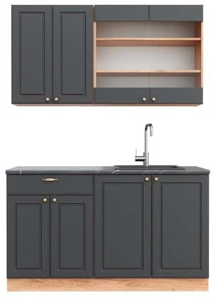 Vicco Singleküche Fame-Line, Anthrazit Landhaus/Goldkraft Eiche, 140 cm, AP Anthrazit