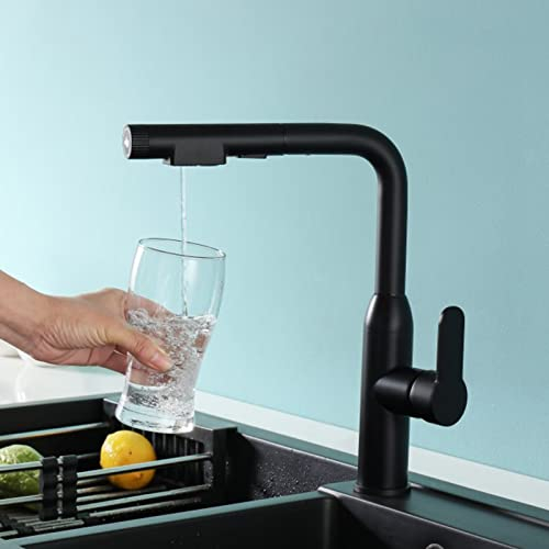 Küchenspülenarmaturen Wasserhahn 3-Wege-Küchenarmatur Küchenmischbatterien mit ausziehbarer Brause Messing 3 in 1 Küchenarmatur Schwenkbarer Küchenspülenhahn Schwarz