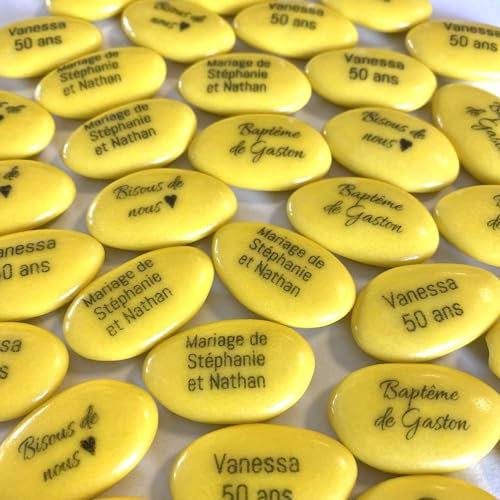 Dragées chocolat personnalisées avec votre texte 400g - Jaune - pas cher - environ 150 dragées 71% de cacao - Fabrication artisanale en France