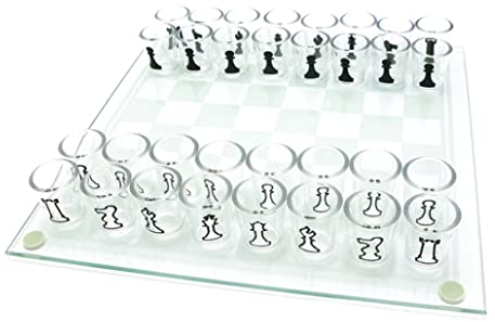 Glass Chess Set with 32PCS Acrylic Cups Chess and Wine Cup Game Shot Drinking Glass Chess Set for Adult White