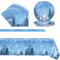 POPOYU 37P Vaisselle de Fête en Papier de Flocon de Neige -16x Assiette Reine Des Neiges,20 x Serviettes,Nappe de Frozen,Ensemble de Vaisselle pour Anniversaire Reine Des Neiges Décoration(16 invités)