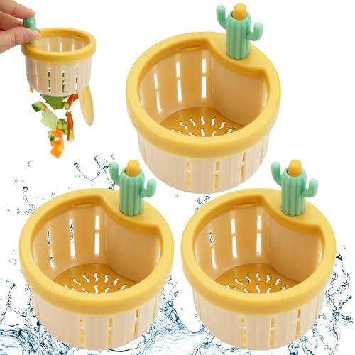 TESSTSY 3 Pezzi Filtro Lavandino Cucina, Filtro di Scarico Filtro per Lavello da Cucina Cactus, Filtro Lavello Cucina Plastica, Tappo Filtro per Lavandino Cucina, Doccia e Scarico (Giallo)