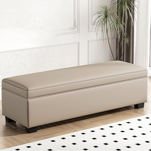 Große quadratische Leder-Ottomane für Schlafzimmer und Wohnzimmer, 40 cm hohe Eckbank mit Stauraum