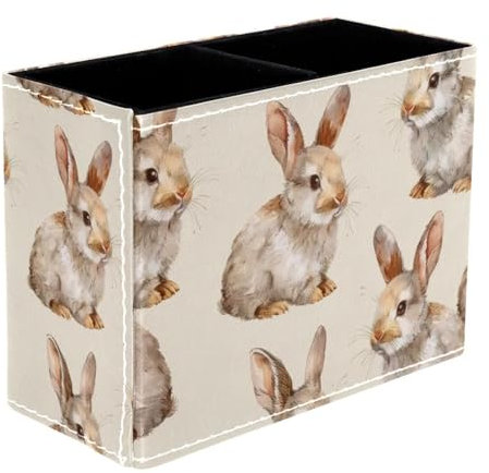 VAPOKF Pot à crayons lapin pour bureau, 2 compartiments - Pot à crayons, pinceaux de maquillage - Organiseur de fournitures de bureau pour la maison et le bureau