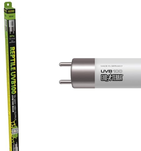 Exo Terra UVB 100 T5 Very High Output Reptile UVB Bulb, 8w, 12 | UVA/UVB Lighting for Terrariums. Supports D3 & Calcium Absorption.