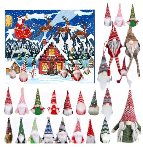 Adventskalender 24 Tage – mit Gnom-Puppen zum Sammeln, Weihnachts-Countdown-Kalender 2024 | 24 Tage Weihnachts-Adventskalender mit Gnom-Plüschtier