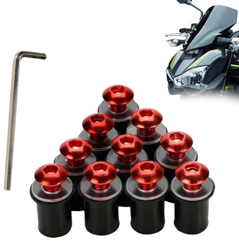 Bulloni per Parabrezza, M5 Parabrezza Vite Bulloni Kit, 10 Pezzi Parabrezza Bullone, Viti Universali per Parabrezza, Moto Parabrezza Bulloni Viti Kit, Parabrezza Vite Bulloni Kit Universale (Rosso)