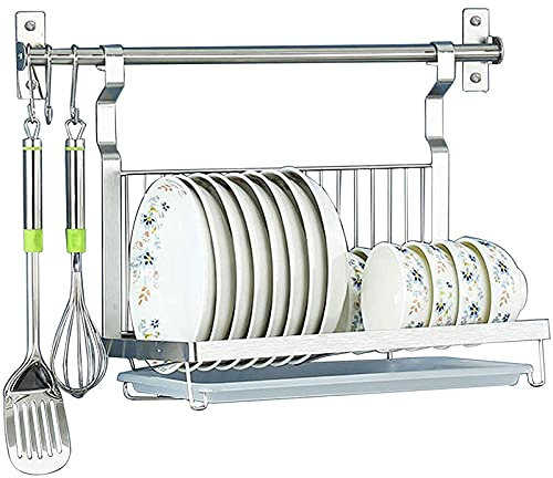 Escurridor De Platos Colgante con Bandeja De Goteo, Escurridor De Platos Grande De Acero Inoxidable para Encimera De Cocina, Escurridor sobre Fregadero con Soporte para U,Silver-60cm