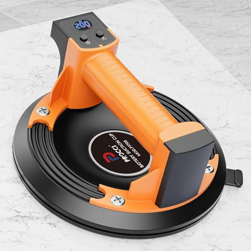 Procci Ventosa a Batteria per Piastrelle, Vetro, Marmo, Potenza di Aspirazione 200 KG, Display LCD, Batteria da 2500 mAh Fino a 7 Ore (Adatto per Materiali Lisci)