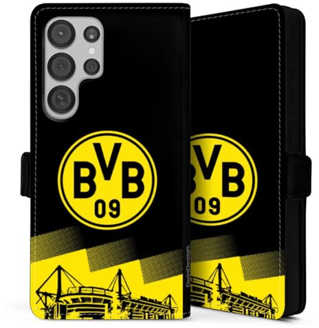 Klapphülle kompatibel mit Samsung Galaxy S 25 Ultra Handyhülle aus Kunst Leder schwarz Flip Case BVB Borussia Dortmund Stadion