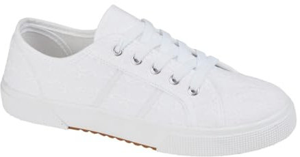 Ladies Floral Trainers Shoes Plimsoll Sneakers Lace Up Womens Canvas Pumps Sizes (White, UK Footwear Size System, Adult, Women, Numeric, Medium, 5)