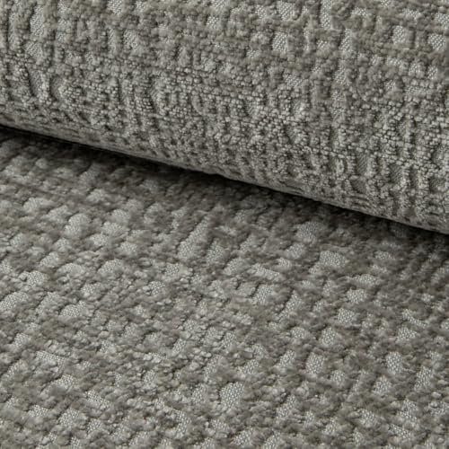 Fabreco FROLISA Polsterstoff – Chenille-Stoff mit Muster, Dekostoff Meterware, 142 cm breit, strapazierfähiger Möbelstoff für Wohnzimmer, Gewicht 370g/m² - Grau