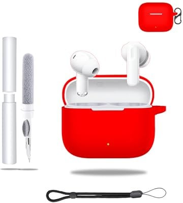 Silicone Protective Case for OPPO Enco Air4i Earbuds,Waterproof,Shockproof,Anti-scratch,Washable & With Cleaning Pen Hanging Clip,Red