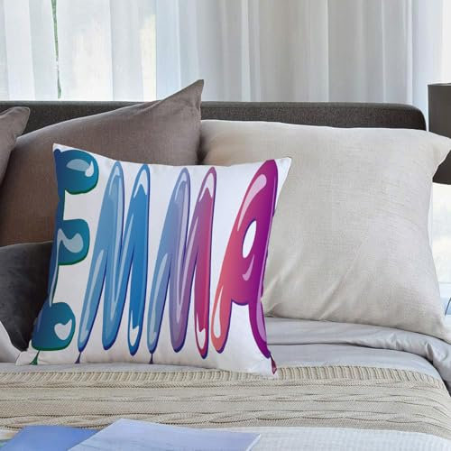 KHWEJ Kissenbezüge 50x50 cm,Emma, femininer Mädchenname mit verzierten Luftballons, Illustration,Zierkissenbezug Cushion Cover Couch Wohnzimmer Außenbereich Deko