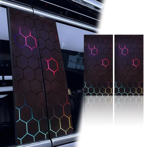 JSCARLIFE 2PCS Car Center Pillar Stickers,HD Printed PET Car Pillar Decals Waterproof Stickers,Personalized Honeycomb Decoration Sticker for Auto Window Door Center (E Color)