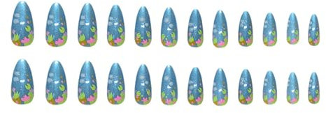 Weihnachten Künstliche Nägel Mandelpresse Auf Nägeln Glänzende Falsche Nägel Acryl 3D Blue Farbe Mit 3D Blauen Farbdesigns