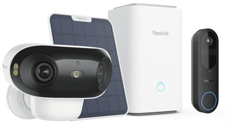 Reolink Bundle of Video Doorbell mit HomeHub Argus 4 Pro, 2K/4K WLAN Akku-Kameras, 1:1 Sicht, Nachtsicht, Dual-Band Wi-Fi 6, 180°-Weitwinkel, Personenerkennung, Solarpanel, ohne Monatsgebühr
