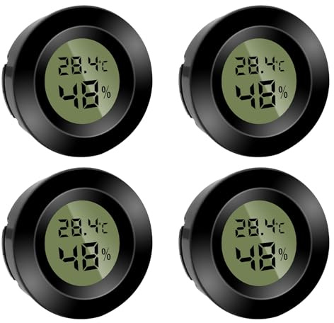 Pack of 4 Mini Digital Hygrometer Thermometer Round Humidity Meter Temperature Humidity Meter Fahrenheit (℉) or Celsius (℃) for Indoor Office Living Room (Batteries Included) (4)