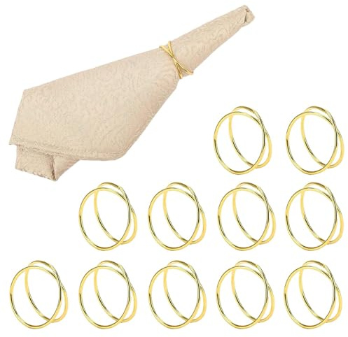 Shwdsy Zinklegierung Serviettenringe,12 Stück Goldene Serviettenschring, Serviettenringe Gold, Doppelt Gewundenes Rundes Design Serviettenring, Geeignet für Partys, Bankette und Abendessen