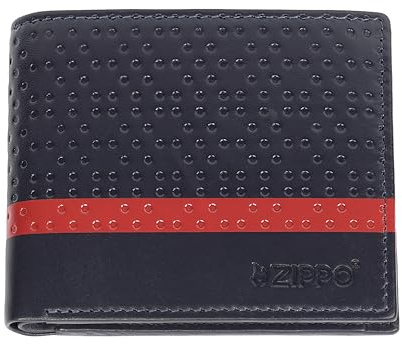 Zippo Wallet - Leather - Navy Blue - Wallet for Men and Women - Wallet with RFID Protection - Sporty Design with Red Accent - Ideal for Cards and Notes