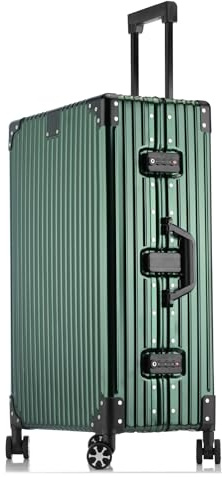 Reisekoffer, Hartschale, komplett aus Aluminium, mit drehbaren Rollen und Schloss, Hartschalen-Handgepäck, Trolley-Trolley, aus Metalllegierung, für Damen und Herren, grün, 73CM-103L, Modern