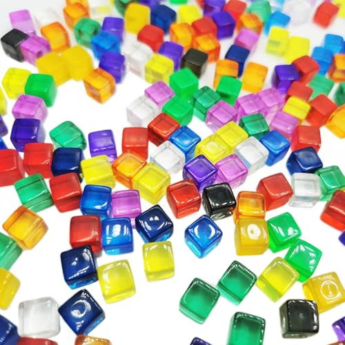 Bunte Würfel, 200 Stück, Acryl, 8 mm, D6, Würfel-Set, durchscheinende Blöcke, quadratisch, DIY-Spiele, pädagogisch, Mehrfarbig, 6-seitig, für Tischspiele..