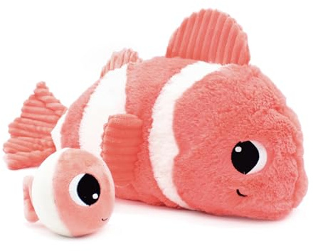 PTIPOTOS by Les Deglingos – Bigou Le Fish Clown Mama/Baby – ultraweiches Plüschtier – Geschenk zur Geburt Geburtstag Weihnachten – 38 cm – Aqua