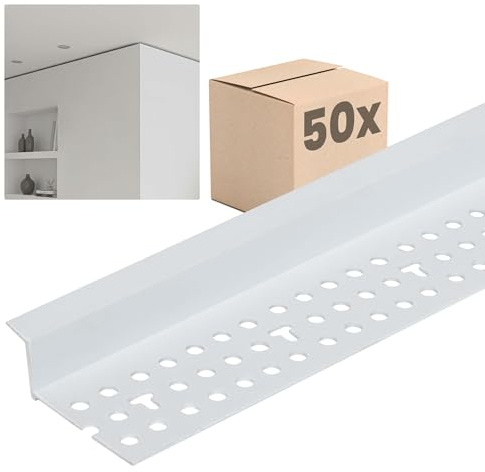 PROTEKTOR 50x Schattenfugenprofil 305cm, weiß - Abschlussprofil 37814 mit 6mm Schattenfuge für Gipskarton im Trockenbau aus Hart-PVC