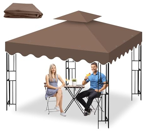 Toldo Pergola 3x3 m, 2 Niveles Techo de Repuesto para Cenador con Ventilación y 12 Orificios de Drenaje, Impermeable Anti-UV Cubierta Amovible para Barbacoa, Bodas, Fiestas y Camping (Marrón)