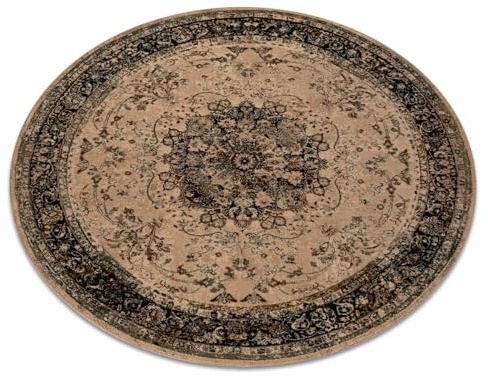 rugsx Wollteppich POLONIA KORDOBA25 traditionelle Teppiche, für das Schlafzimmer, Wohnzimmer, Rosette, Rahmen Sepia Kreis 200 cm