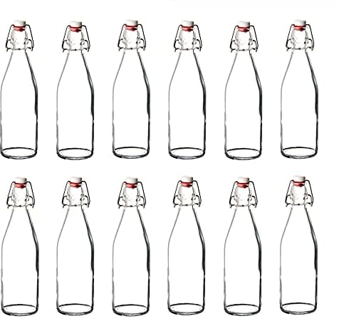 Bormioli - Bottiglie di vetro con chiusura ermetica 'Giara', 12 pezzi | Capacità: 500 ml | Altezza totale: 26,5 cm | Perfette per olio, grappa o per servire acqua, succhi di frutta e vino