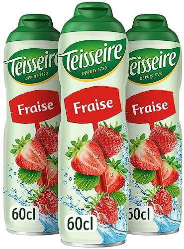 Teisseire Sirop de Fraise pour Boisson Rafraîchissante, Cocktails, Bidon Recyclable 3x60cl