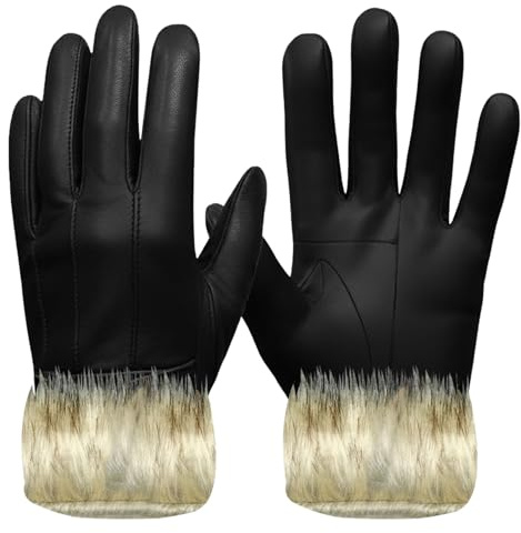 Ladies Touch Screen Leather Warm Driving Gloves With Fur Trim Gloves | Premium Leather Touch Screen Gloves With Soft Fur Trim, Thermal Lining And Warm Fit Winter Driving And Everyday Wear